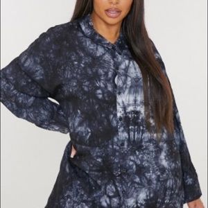 PLUS OVERSIZED DIP TIE DYE SHIRT DRESS